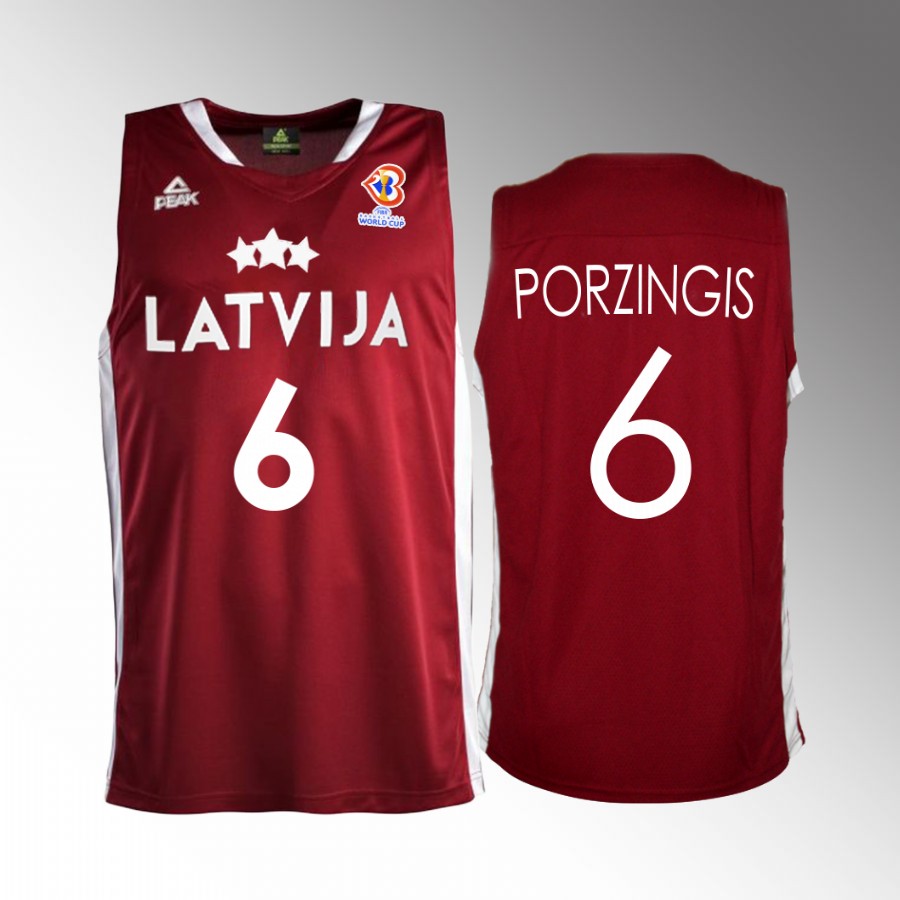 Latvia #6 Kristaps Porzingis 2023 FIBA World Cup Away Men Jersey Red