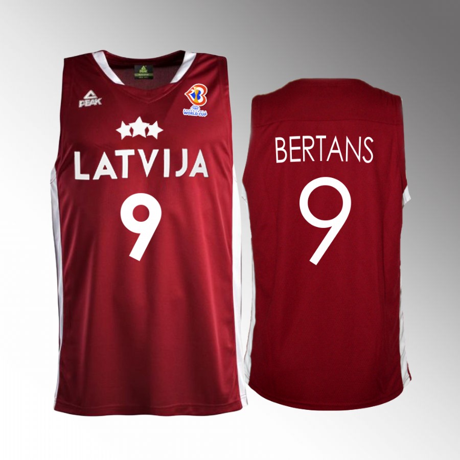 Latvia #9 Dairis Bertans 2023 FIBA World Cup Away Men Jersey Red