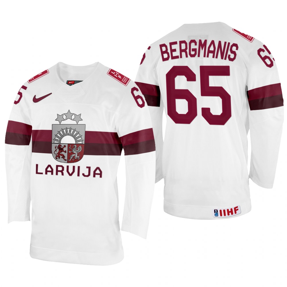 Latvia Arvils Bergmanis 2022 IIHF World Championship White #65 Jersey Home