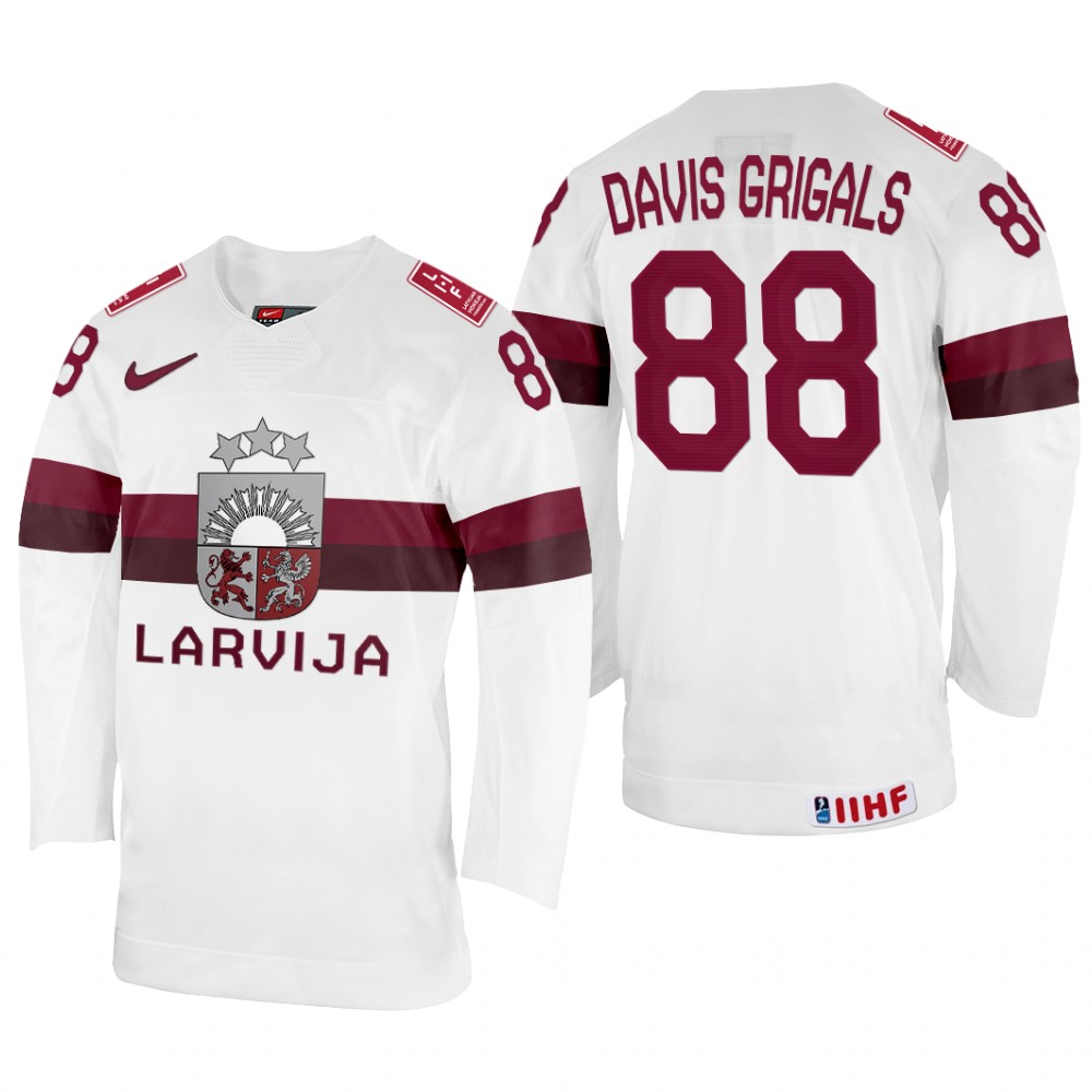 Latvia Gustavs Davis Grigals 2022 IIHF World Championship White #88 Jersey Home