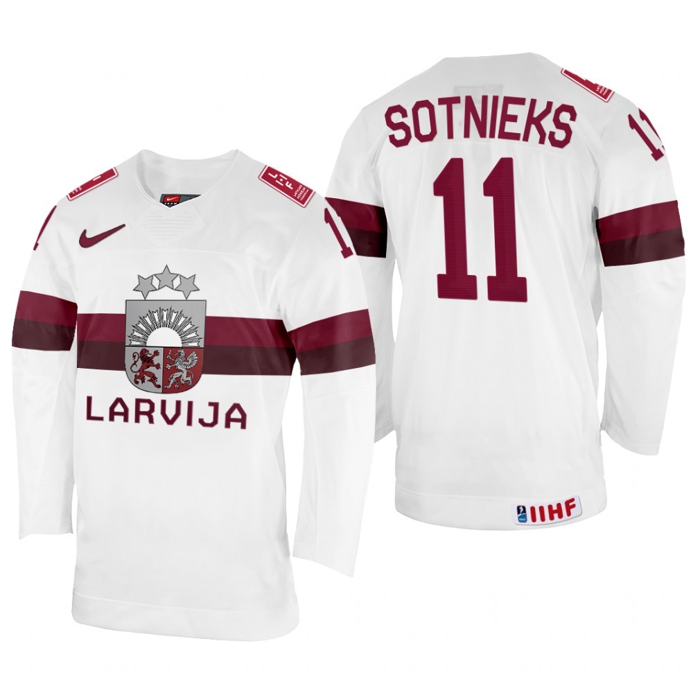 Latvia Kristaps Sotnieks 2022 IIHF World Championship White #11 Jersey Home
