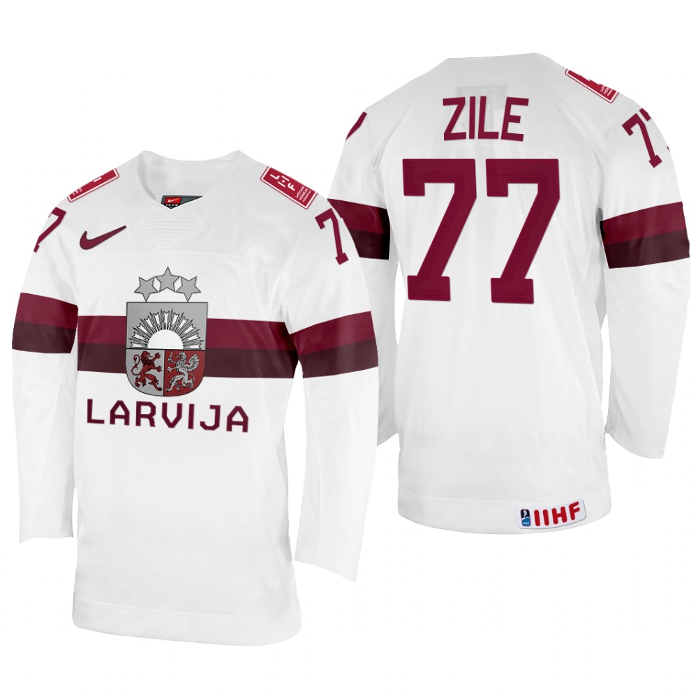 Latvia Kristaps Zile 2022 IIHF World Championship White #77 Jersey Home