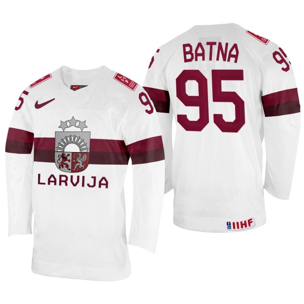 Latvia Oskars Batna 2022 IIHF World Championship White #95 Jersey Home