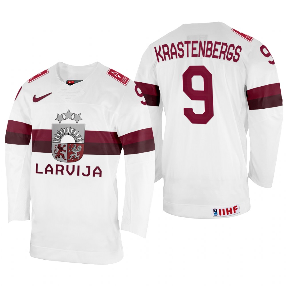 Latvia Renars Krastenbergs 2022 IIHF World Championship White #9 Jersey Home