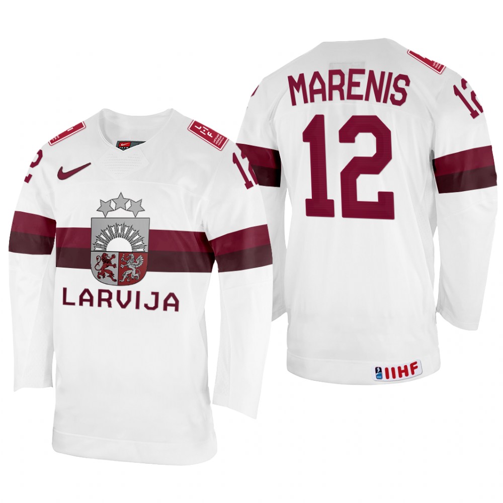 Latvia Rihards Marenis 2022 IIHF World Championship White #12 Jersey Home