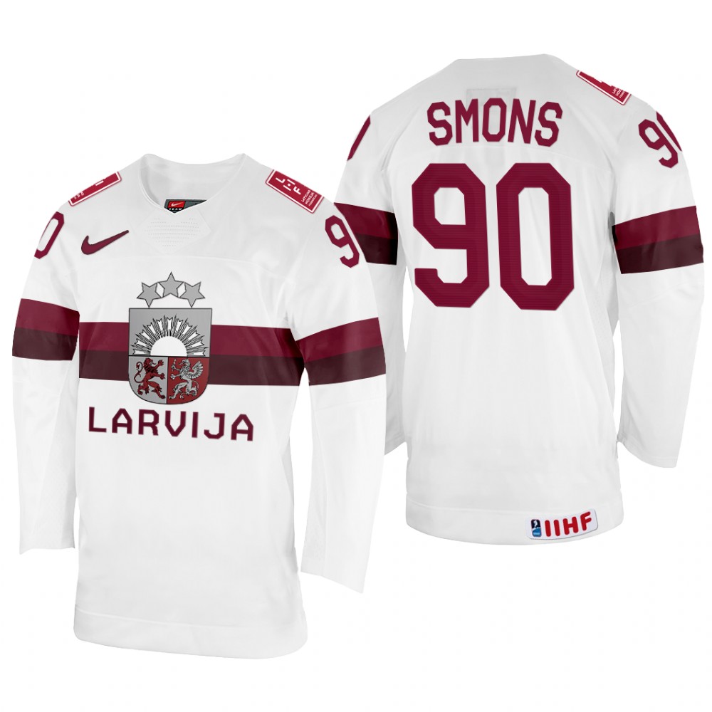 Latvia Sandis Smons 2022 IIHF World Championship White #90 Jersey Home