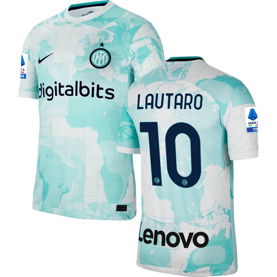 Lautaro 10 Inter Milan Serie A Patch Men 2022/23 Away Jersey – White