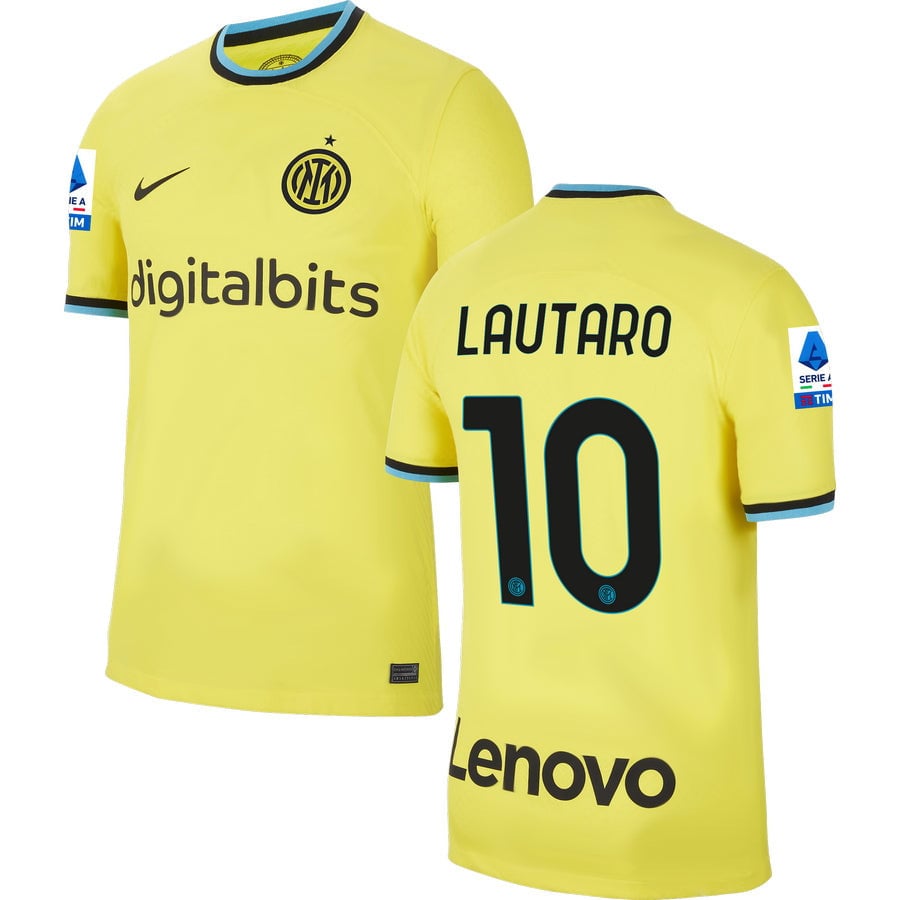 Lautaro 10 Inter Milan Serie A Patch Men 2022/23 Third Jersey – Yellow