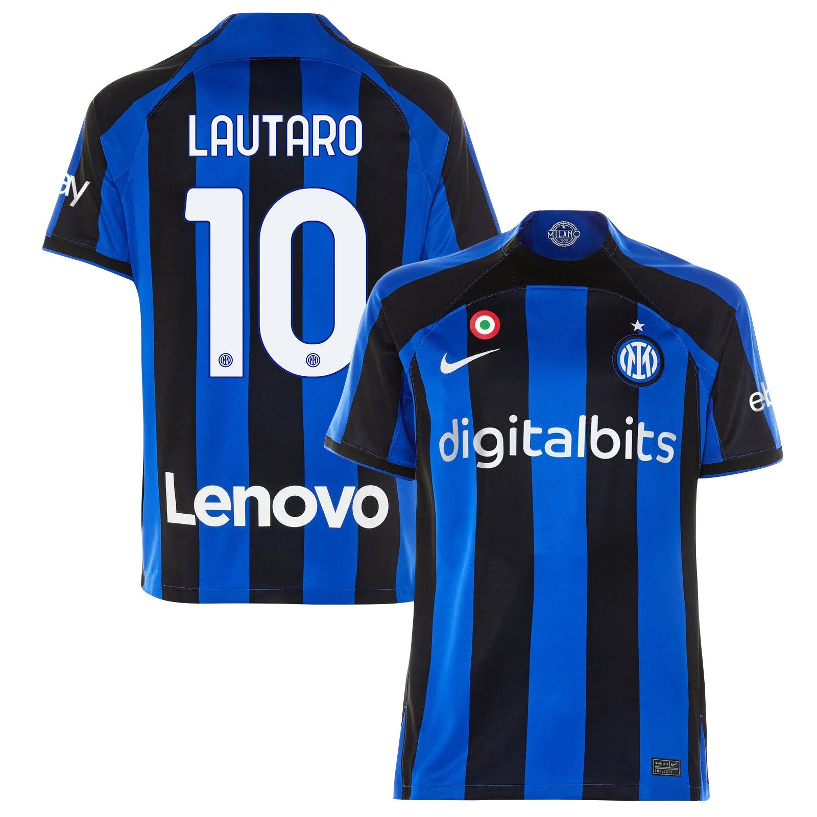 Lautaro Martínez 10 Inter Milan 2022/23 Home Men Jersey – Black/Blue Stripes