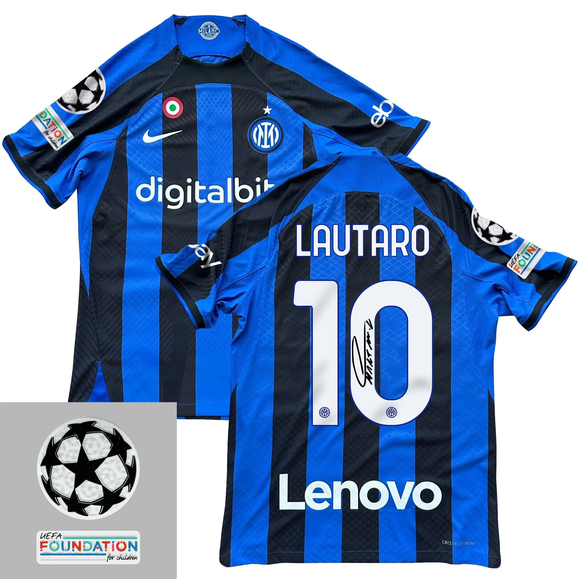 Lautaro Martínez 10 Signed Inter Milan 2022/23 Home Men Jersey – Black/Blue Stripes