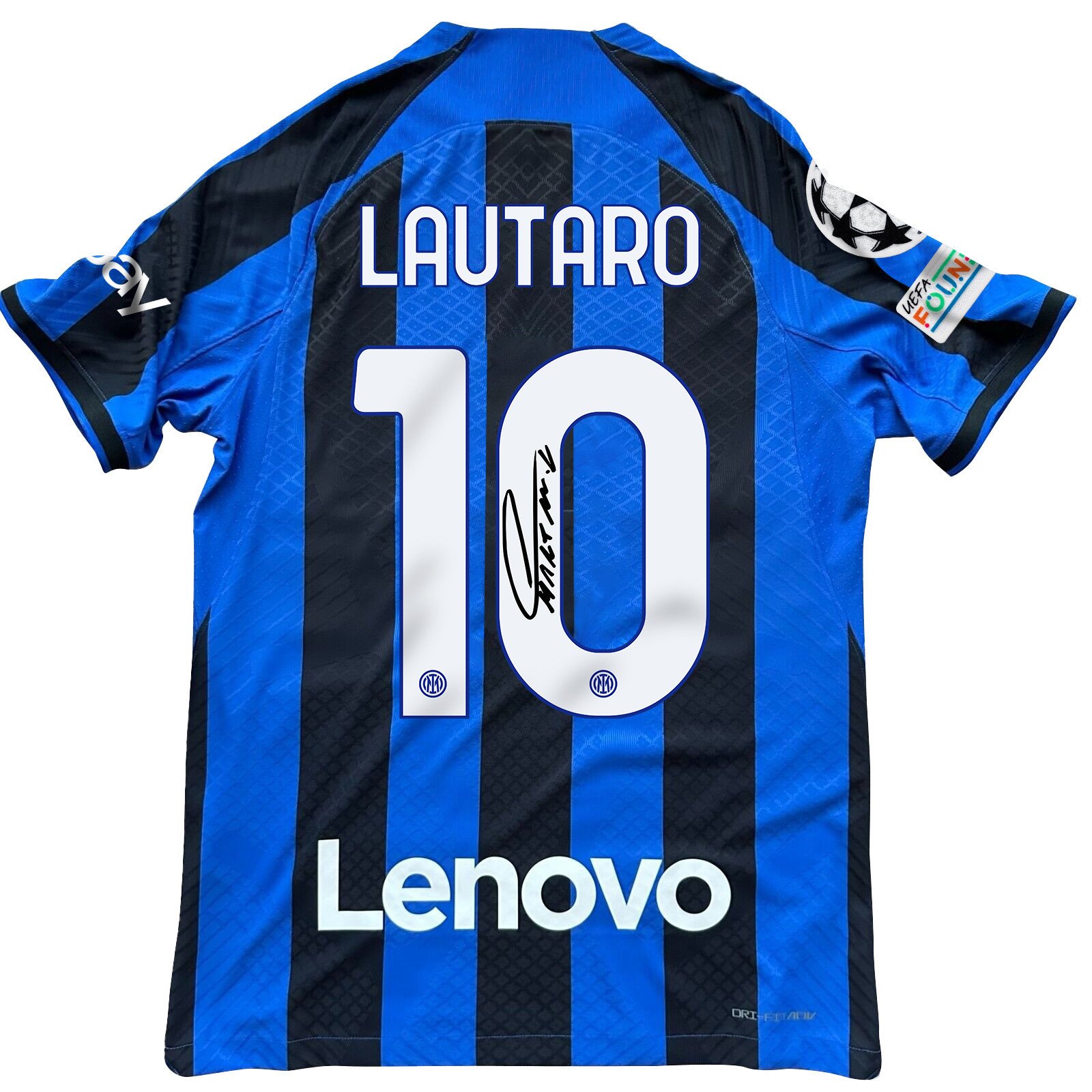 Lautaro Martínez 10 Signed Inter Milan 2022/23 Home Men Jersey – Black/Blue Stripes