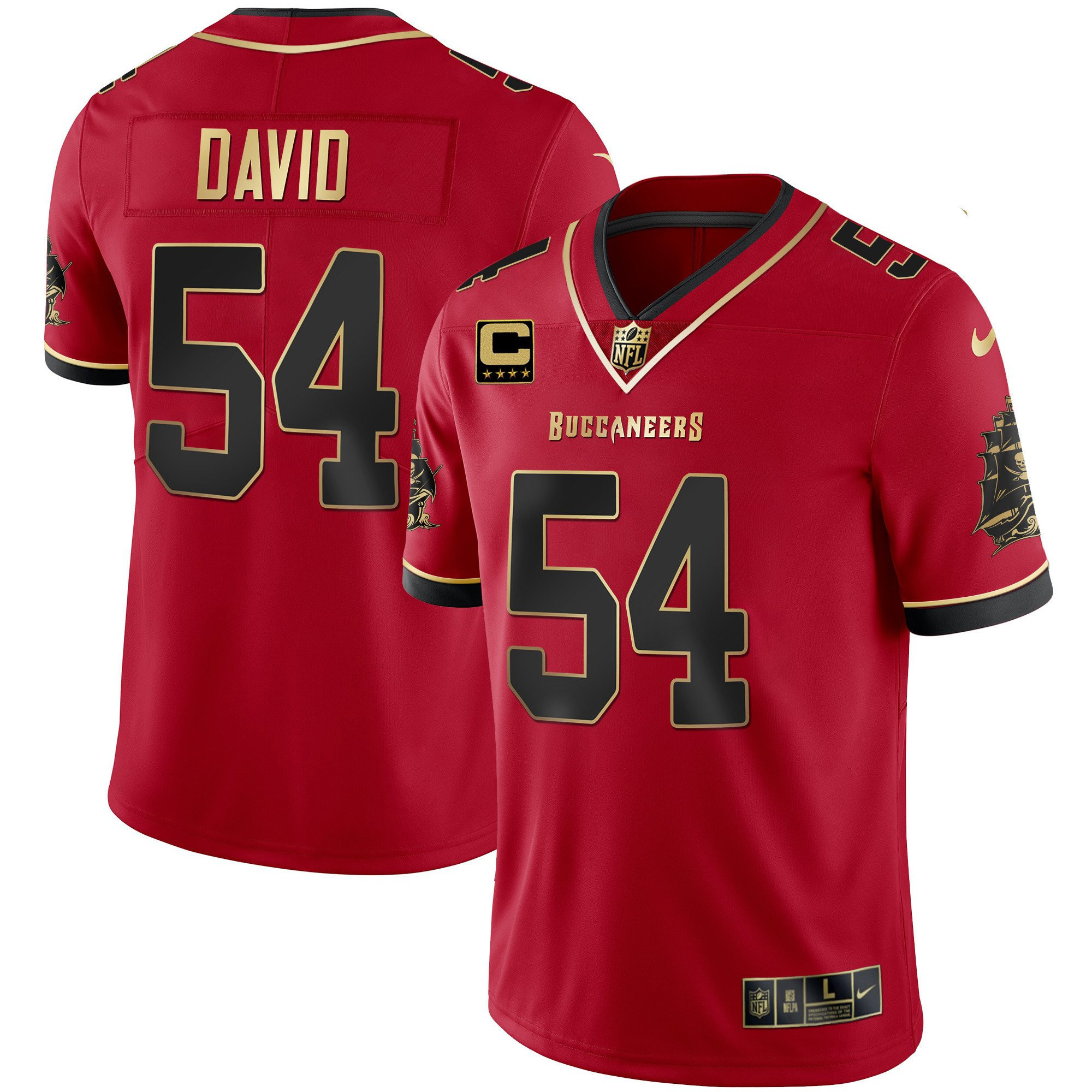 Lavonte David Men's Tampa Bay Buccaneers Gold Vapor Black Red Jersey - All Stitched 