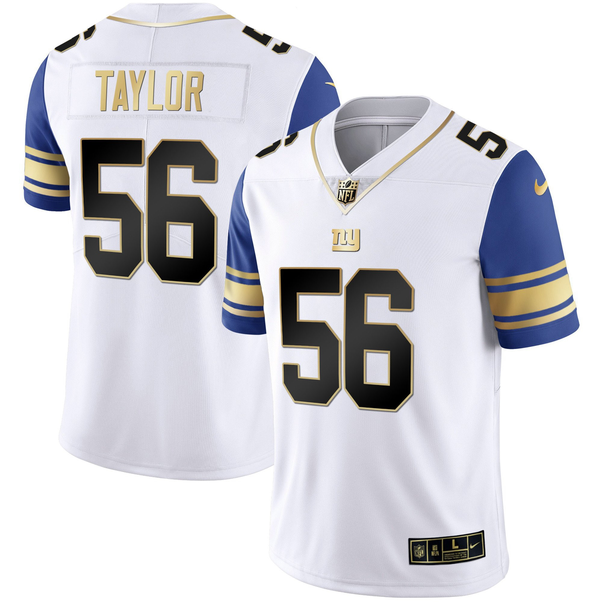 Lawrence Taylor Men's New York Giants Vapor Gold Color Sleeve Jersey - All Stitched 
