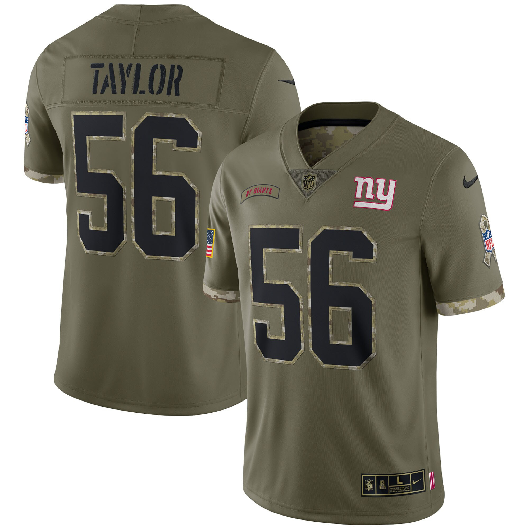Lawrence Taylor New York Giants 2022 Salute To Service Olive Retired Jersey - All Stitched 
