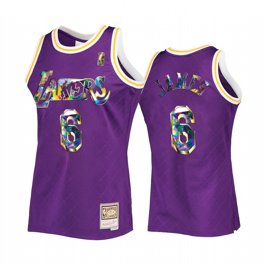 LeBron James 6 Los Angeles Lakers NBA 75th Diamond Purple Jersey Hardwood Classics