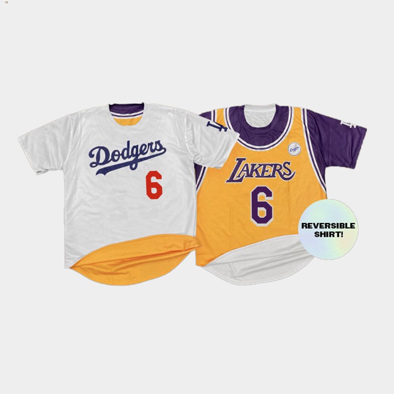 LeBron James LA Lakers/Dodgers Reversible Shirt jersey Lakers Night 8-24 Gold White
