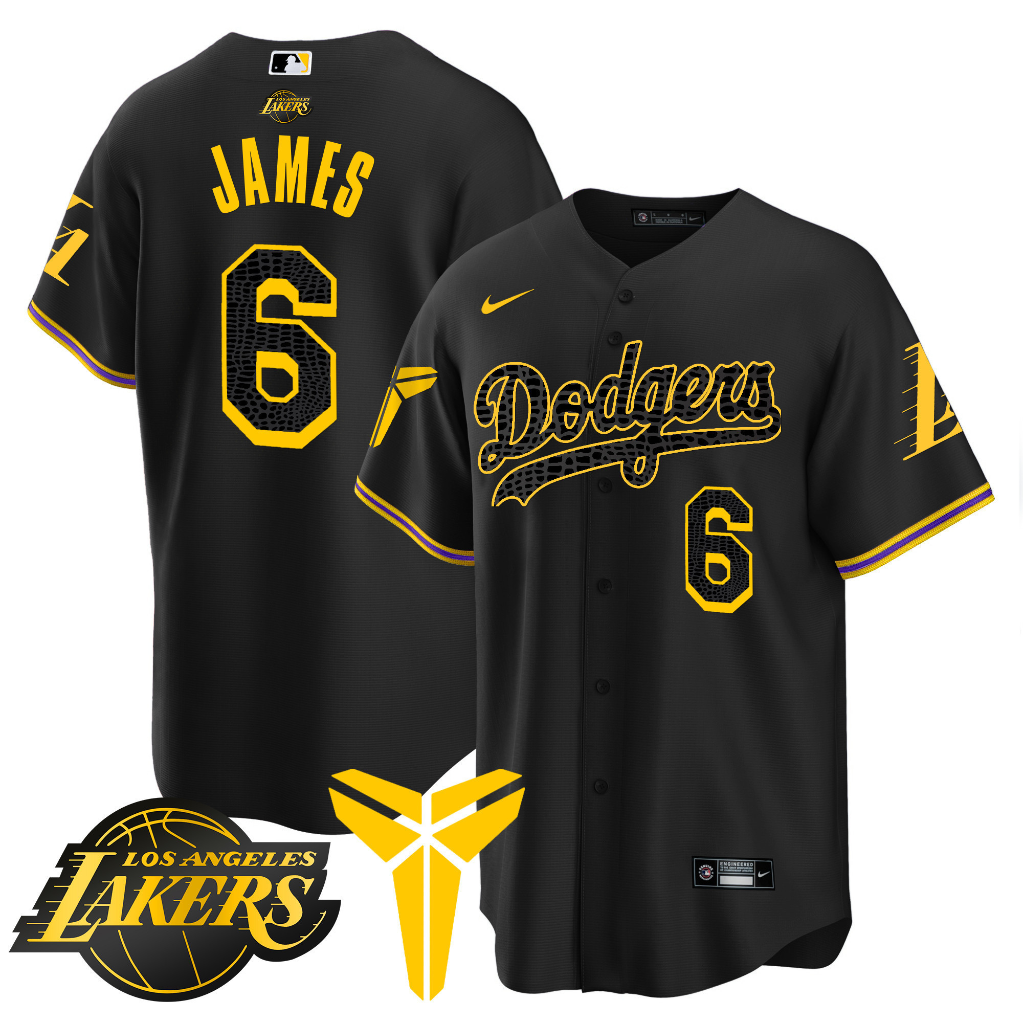LeBron James Men's Los Angeles Dodgers Cool Base Mamba V2 Black Jersey - All Stitched