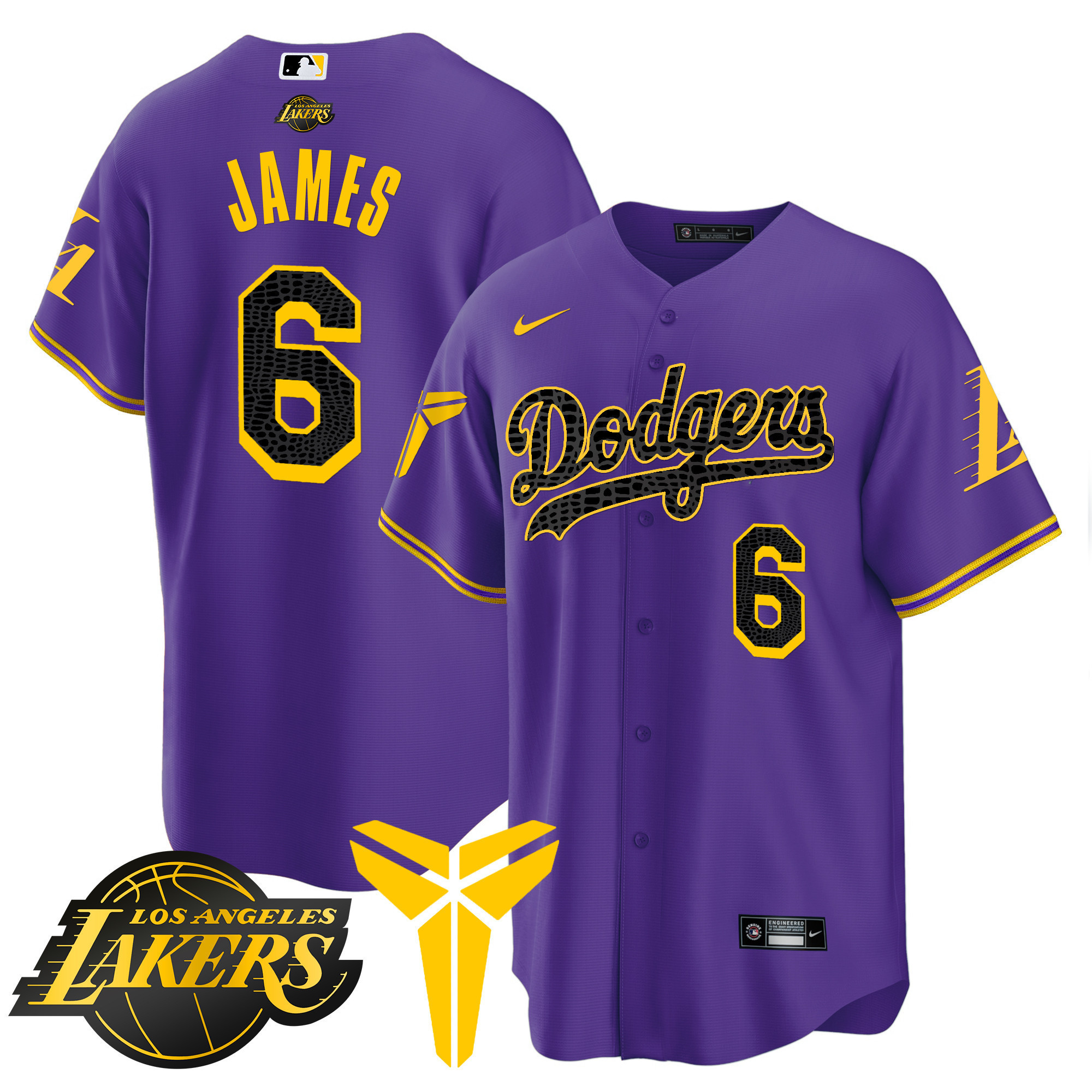 LeBron James Men's Los Angeles Dodgers Cool Base Mamba V2 Purple Jersey - All Stitched