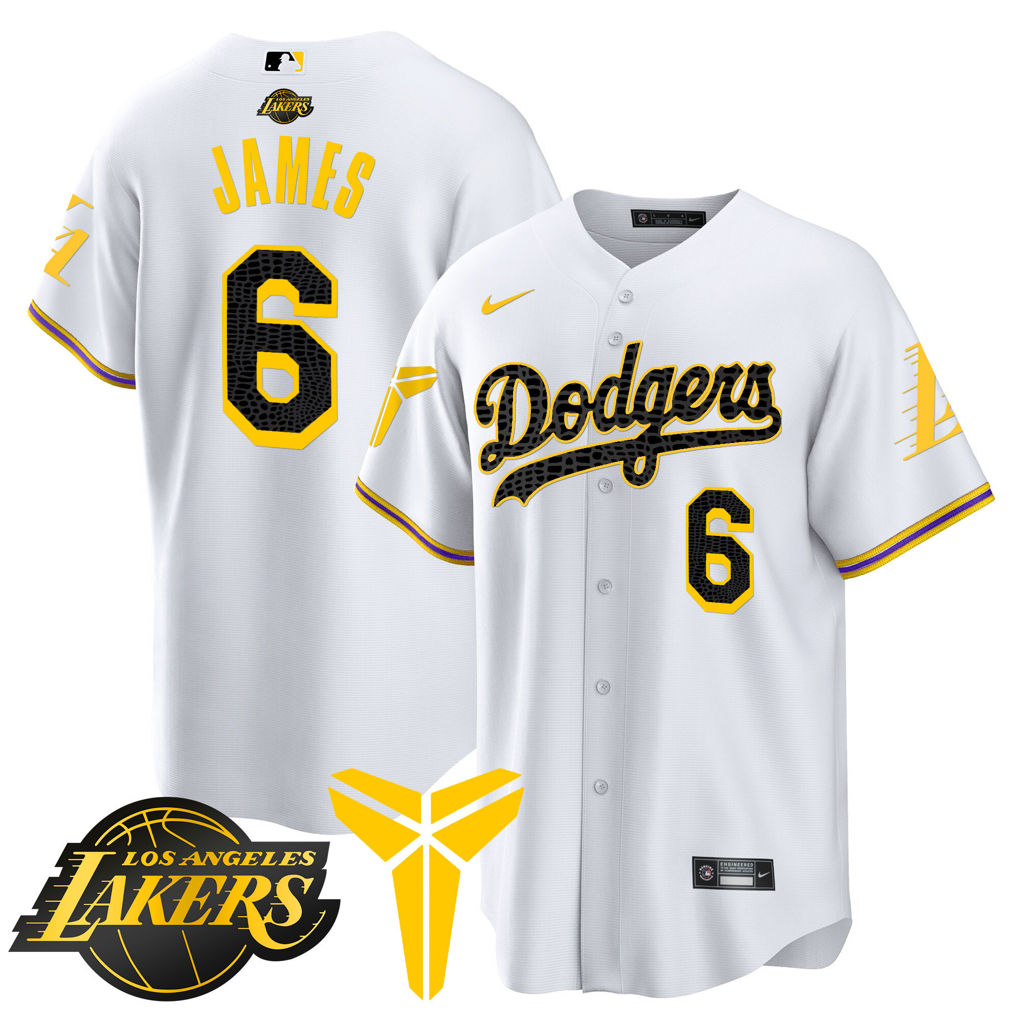 LeBron James Men's Los Angeles Dodgers Cool Base Mamba V2 White Jersey - All Stitched