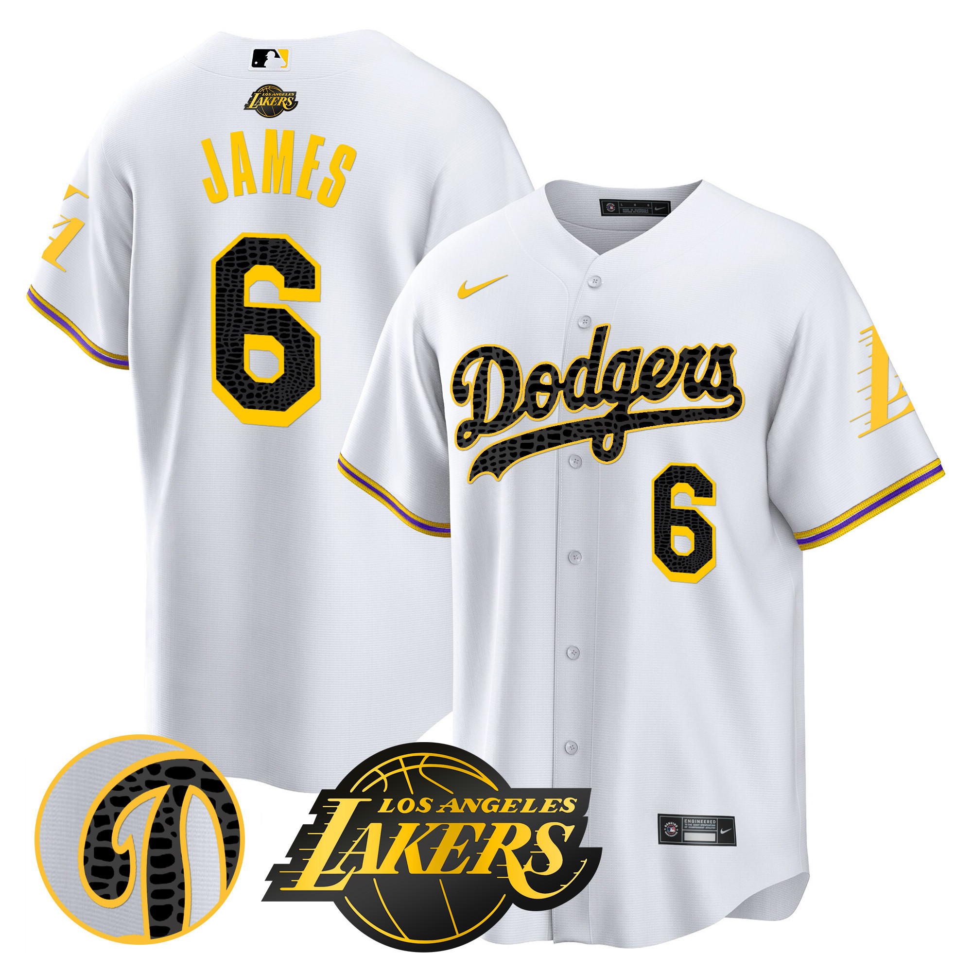 LeBron James Men's Los Angeles Dodgers Cool Base Mamba White Jersey - All Stitched
