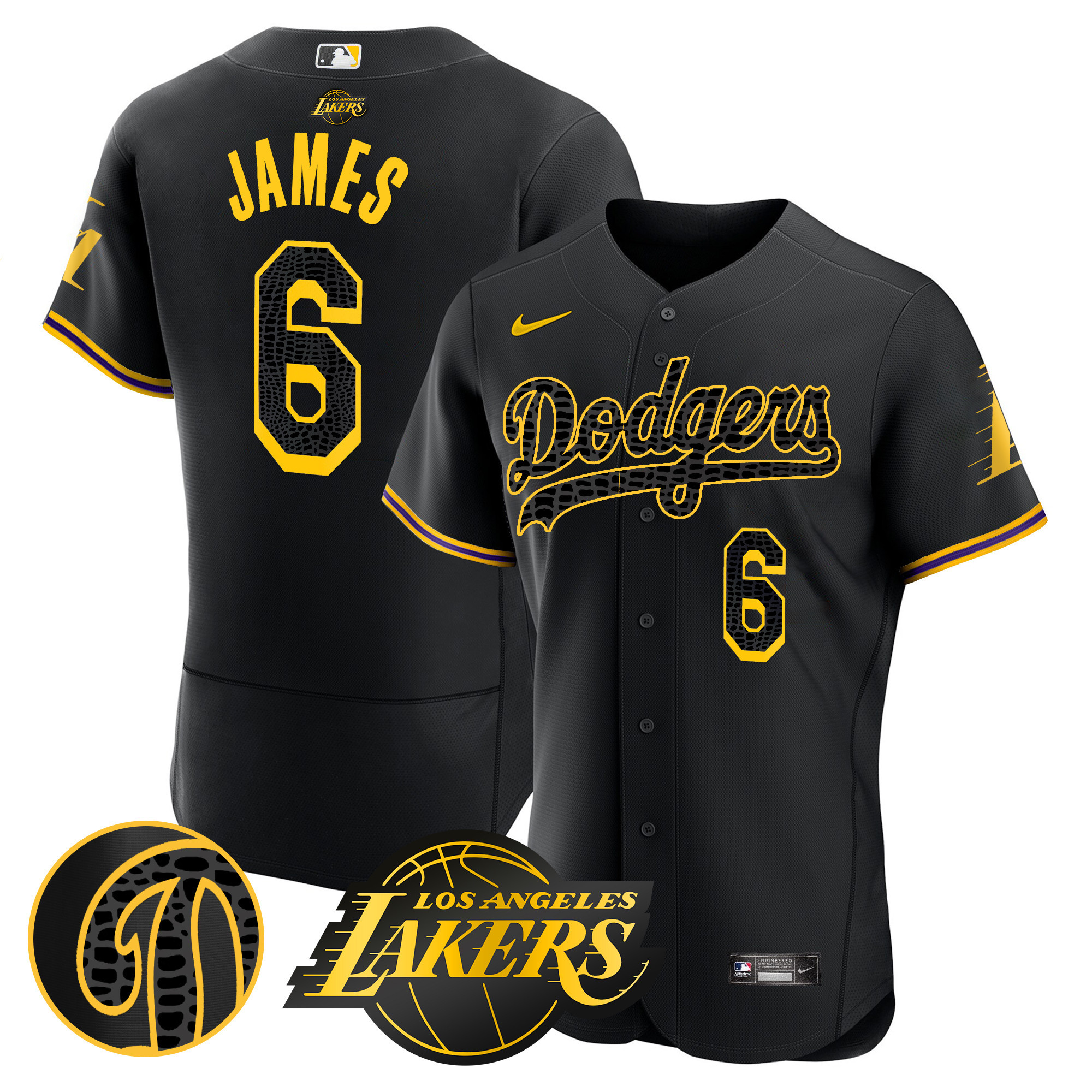 LeBron James Men's Los Angeles Dodgers Flex Base Mamba Black Jersey - All Stitched