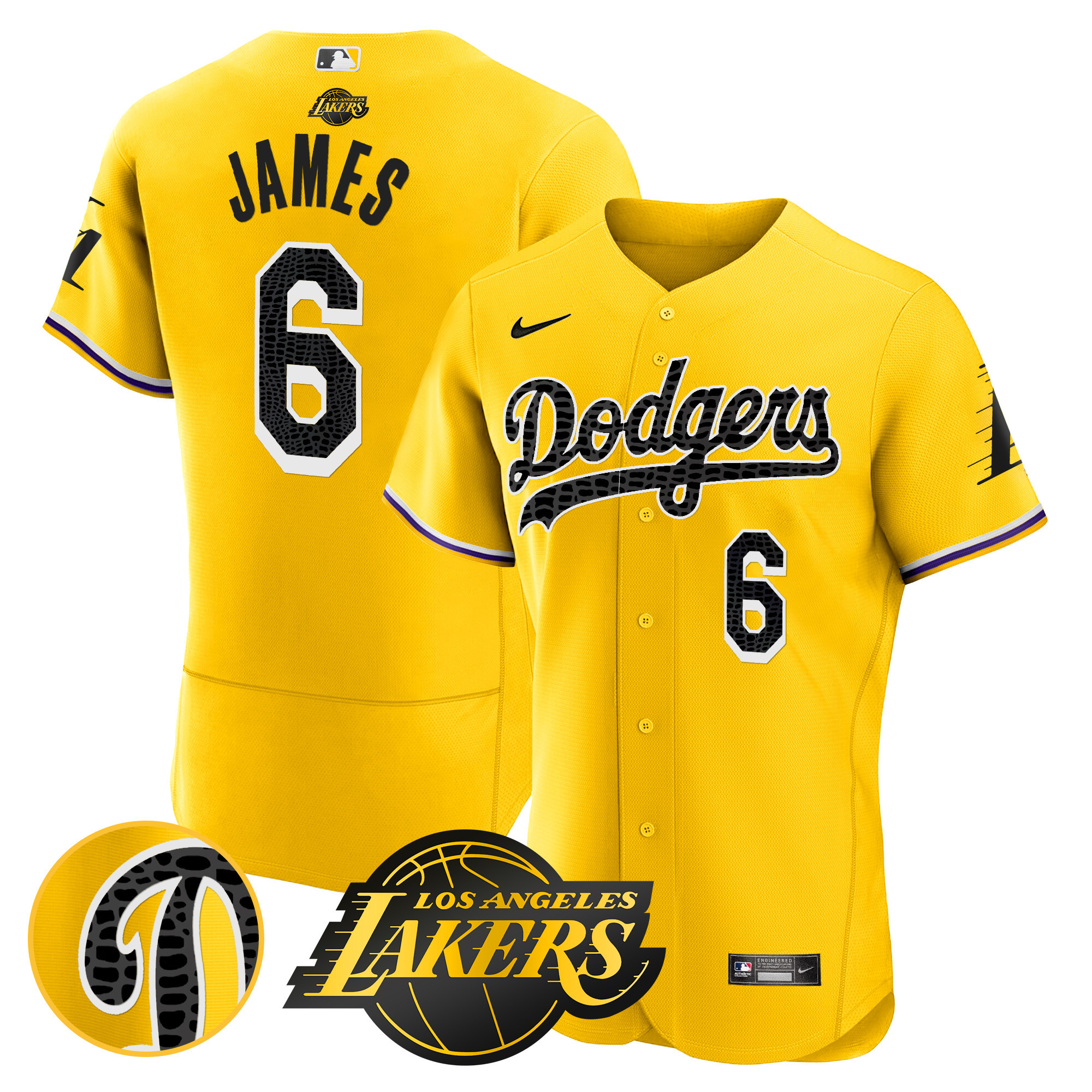 LeBron James Men's Los Angeles Dodgers Flex Base Mamba Gold Jersey - All Stitched