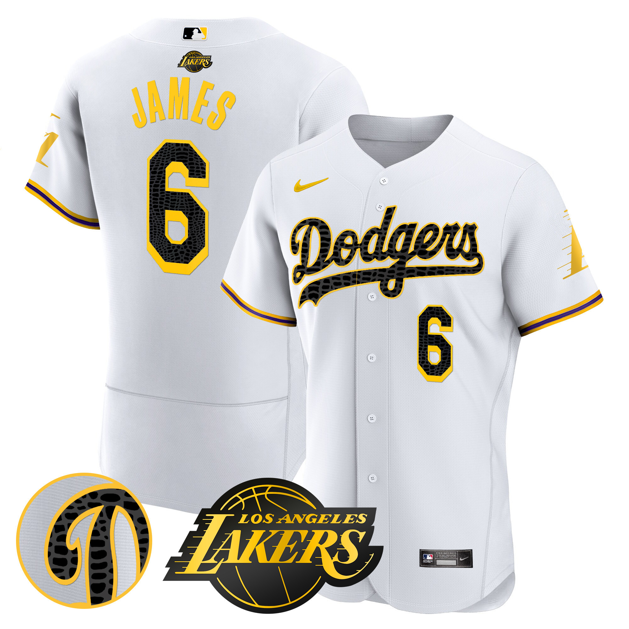 LeBron James Men's Los Angeles Dodgers Flex Base Mamba White Jersey - All Stitched