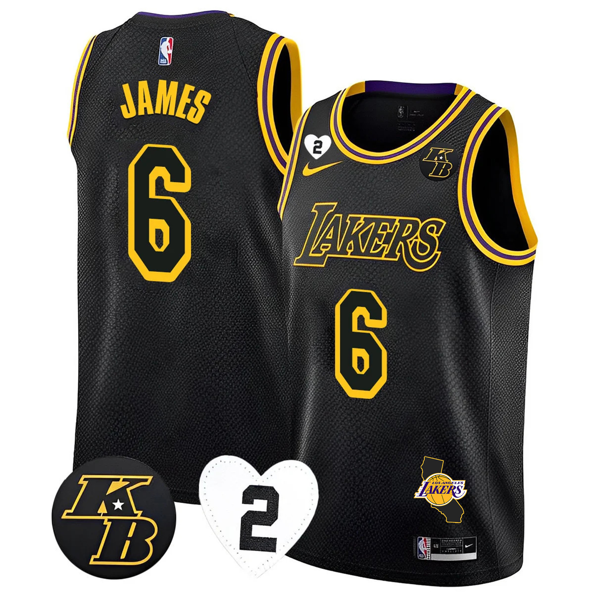 LeBron James Men's Los Angeles Lakers California Patch Kobe & GiGi Jersey - All Stitched