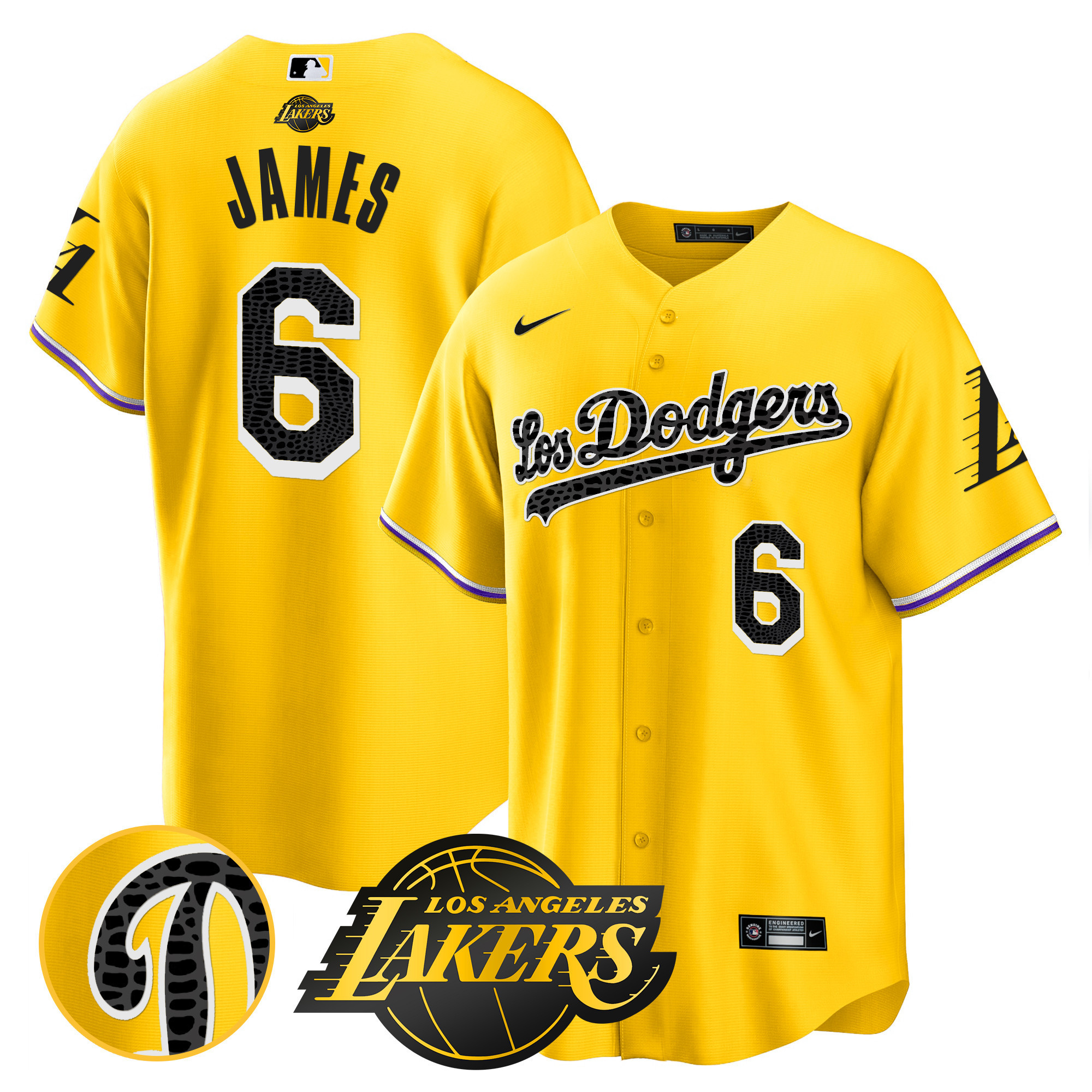 LeBron James Men's Los Los Angeles Dodgers Cool Base Mamba Gold Jersey - All Stitched