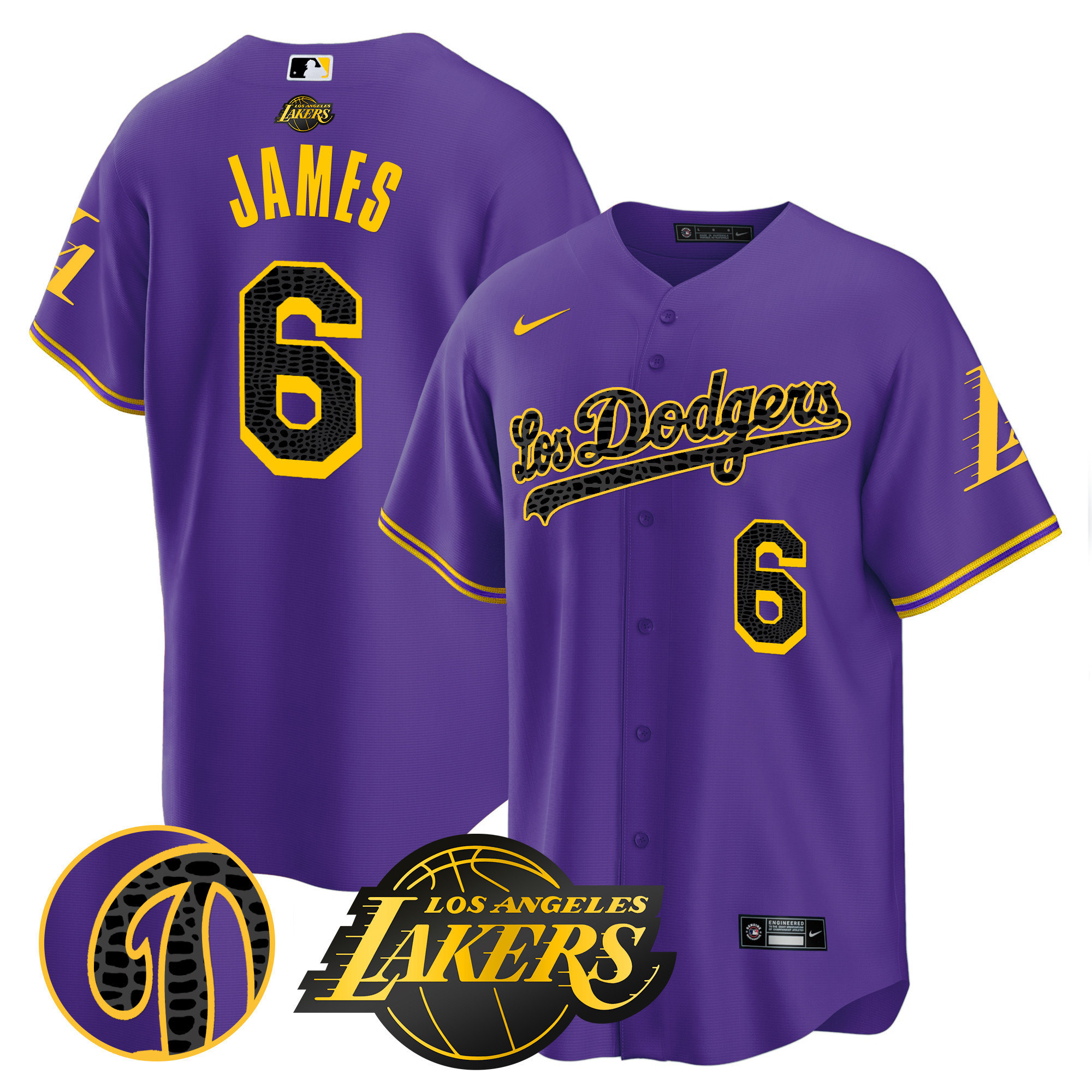 LeBron James Men's Los Los Angeles Dodgers Cool Base Mamba Purple Jersey - All Stitched