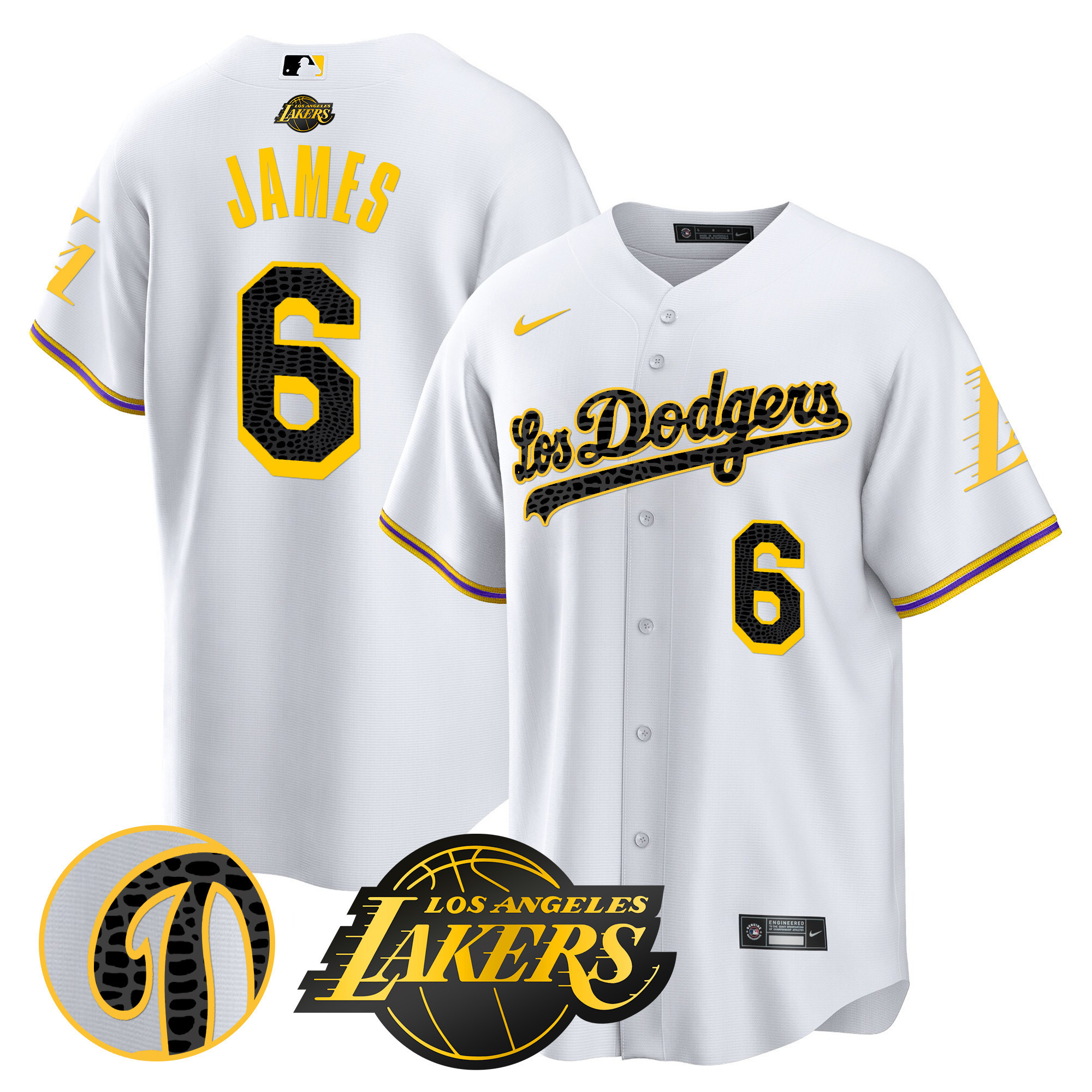 LeBron James Men's Los Los Angeles Dodgers Cool Base Mamba White Jersey - All Stitched