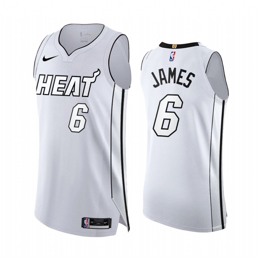 LeBron James White Hot #6 Miami Heat 2022 NBA Playoffs Jersey