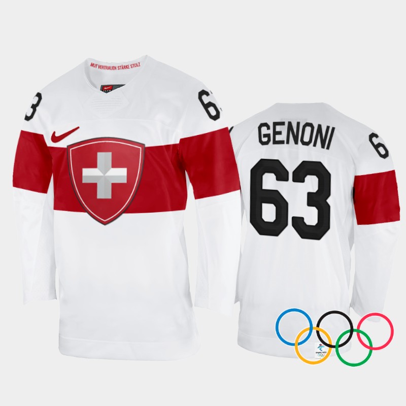 Leonardo Genoni Switzerland White Away Jersey 2022 Winter Olympics