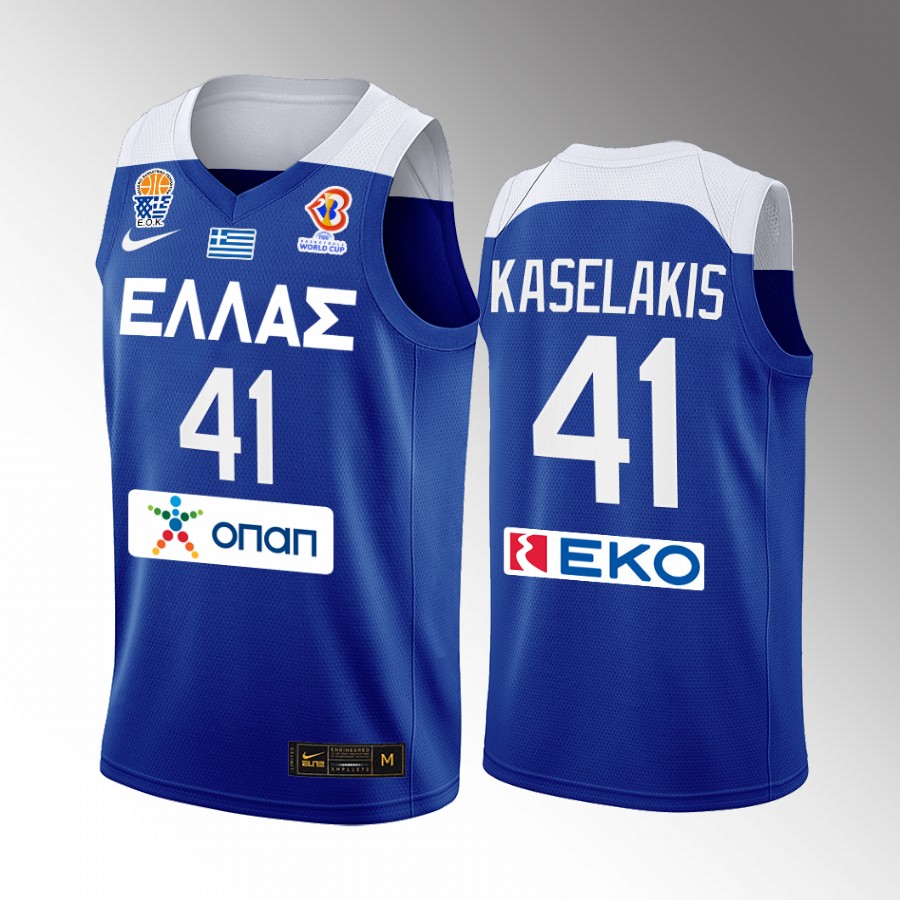 Leonidas Kaselakis Greece Team FIBA World Cup 2022 Blue Jersey European Qualifiers #41