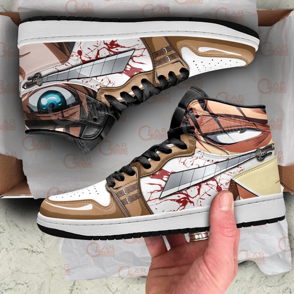 Levi Ackerman and Eren Yeager JD1s Sneakers Attack On Titan Anime Shoes, Air Jordan Hightop