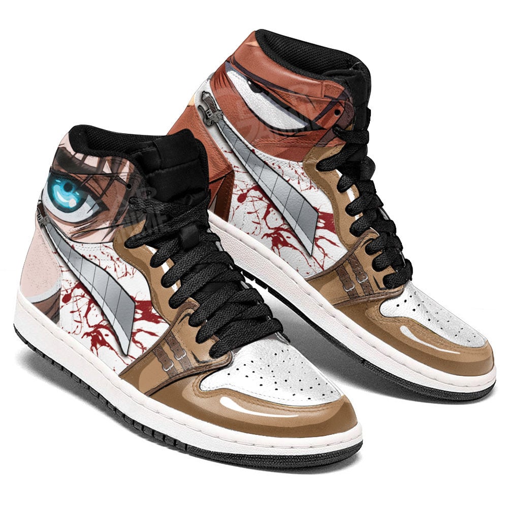 Levi Ackerman and Eren Yeager JD1s Sneakers Attack On Titan Anime Shoes, Air Jordan Hightop