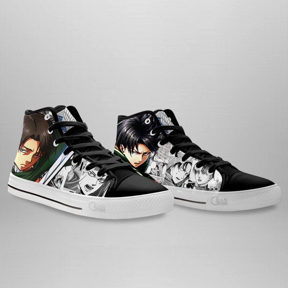 Levi Ackerman High Top Shoes Attack On Titan Custom Anime Sneakers Mix Manga