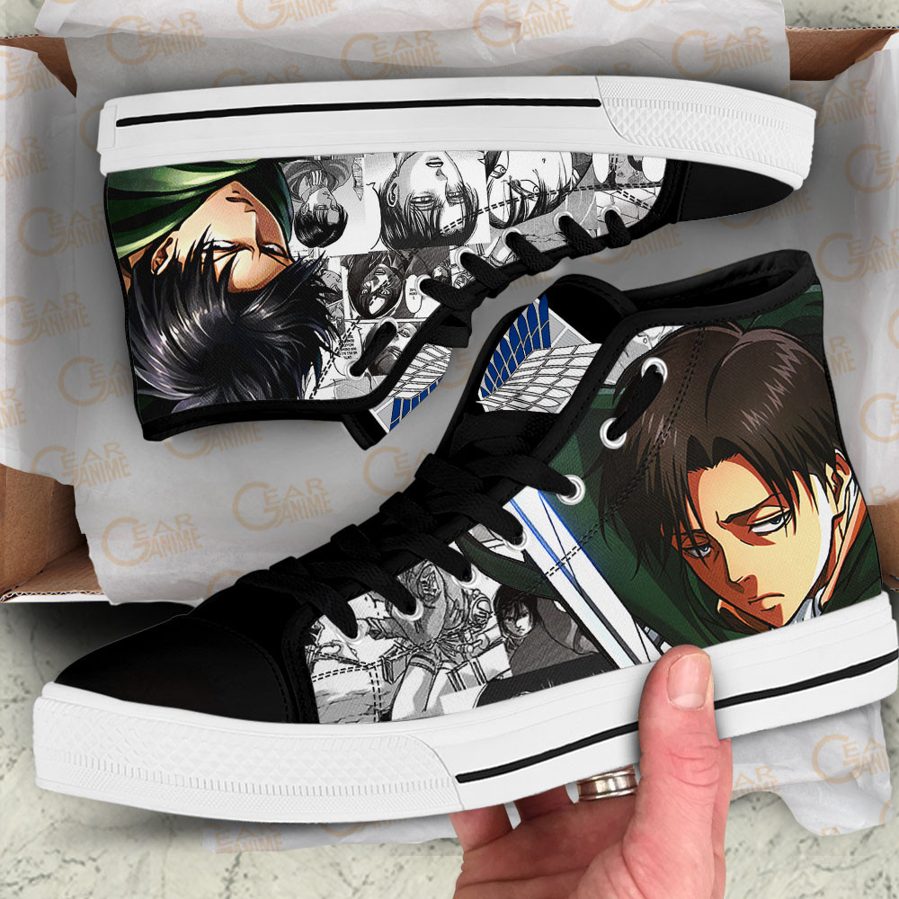 Levi Ackerman High Top Shoes Attack On Titan Custom Anime Sneakers Mix Manga
