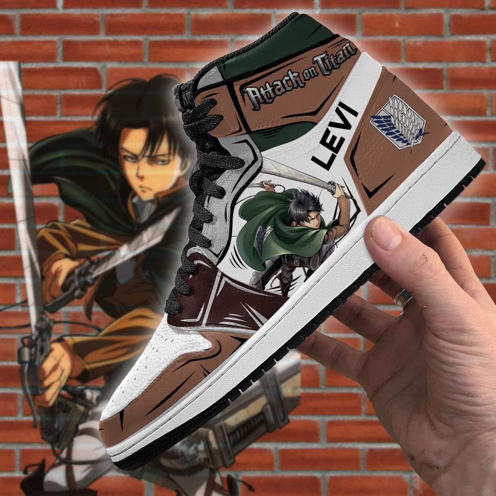 Levi Ackerman JD1s Sneakers Attack On Titan Anime JD1s Sneakers, Air Jordan Hightop