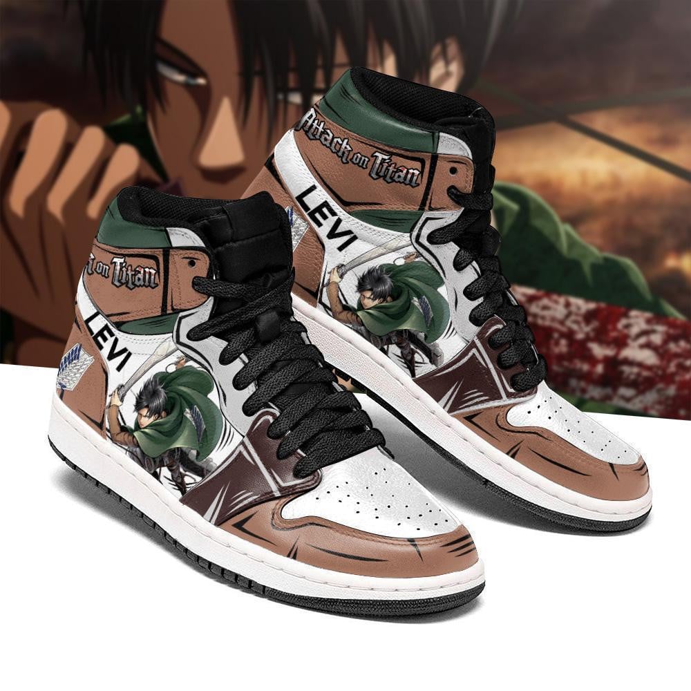 Levi Ackerman JD1s Sneakers Attack On Titan Anime JD1s Sneakers, Air Jordan Hightop