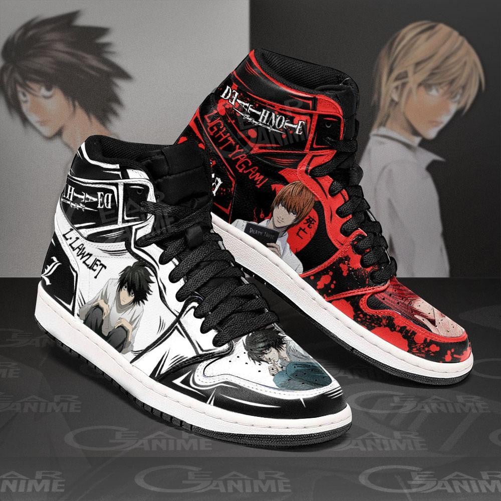 Light Yagami and L Lawliet JD1s Sneakers Death Note Anime Shoes, Air Jordan Hightop