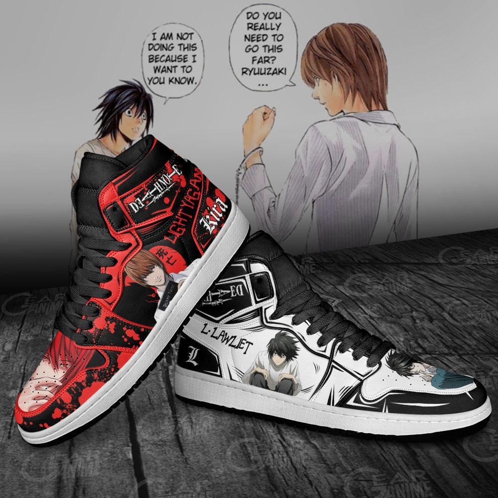 Light Yagami and L Lawliet JD1s Sneakers Death Note Anime Shoes, Air Jordan Hightop