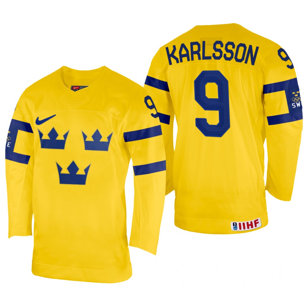 Linus Karlsson Sweden Yellow Home Jersey 2022 IIHF World Championship