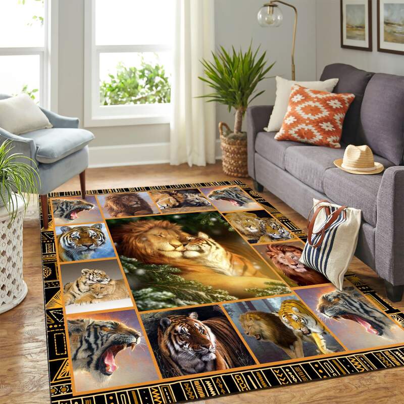 Lion And Tiger Mk Carpet Area Rectangle Rug
