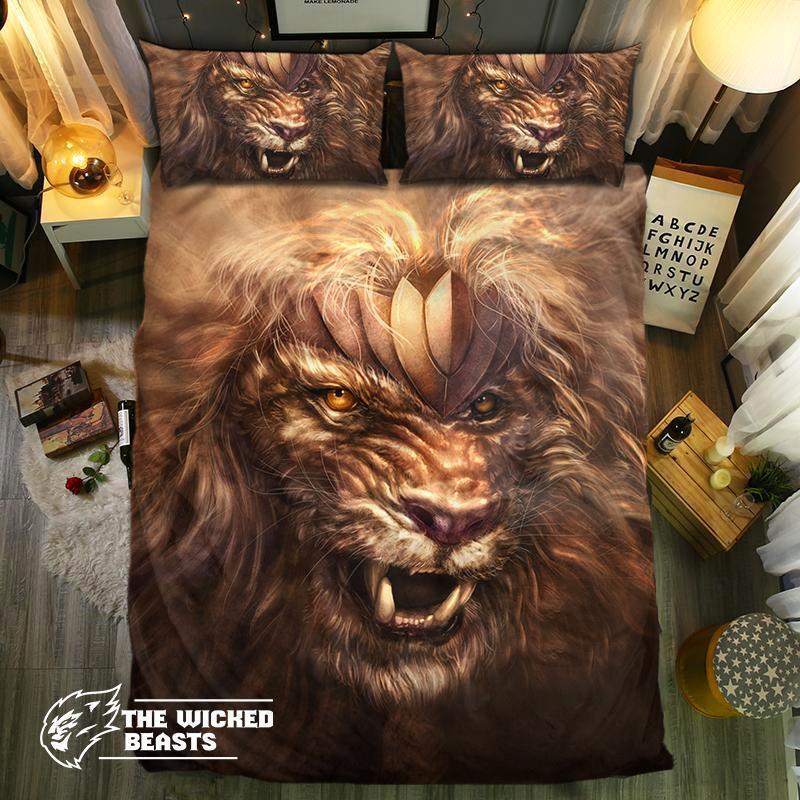 Lion Warrior Face 3D Customized Duvet Cover Bedding Set