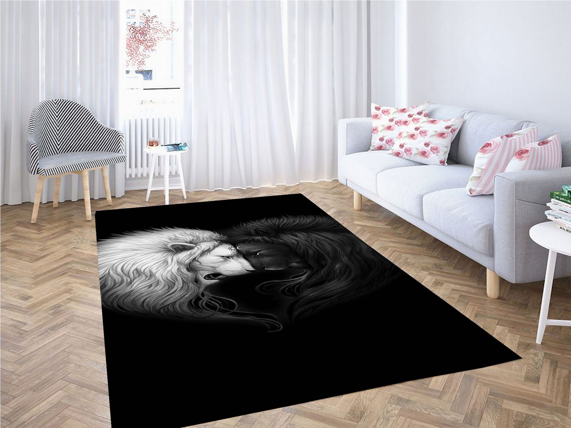 Lion White Black Wallpaper Carpet Rectangle Rug