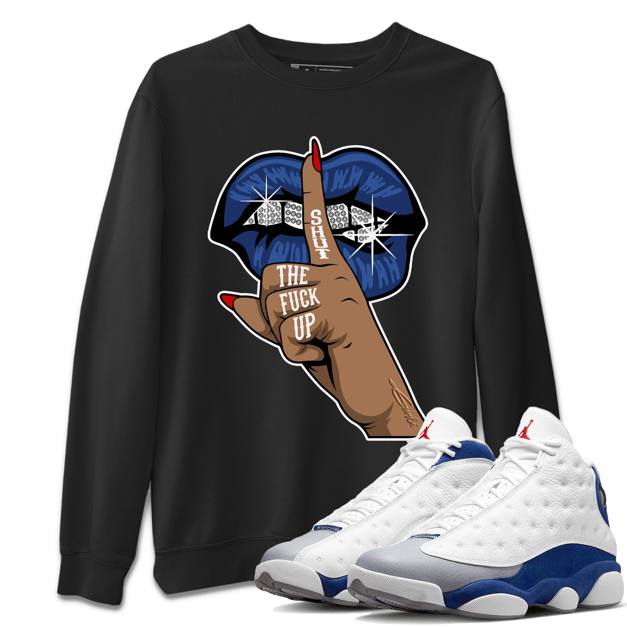 Lips Hand Unisex Sweater – Air Jordan 13 French Blue, Sneakers Matching Sweater