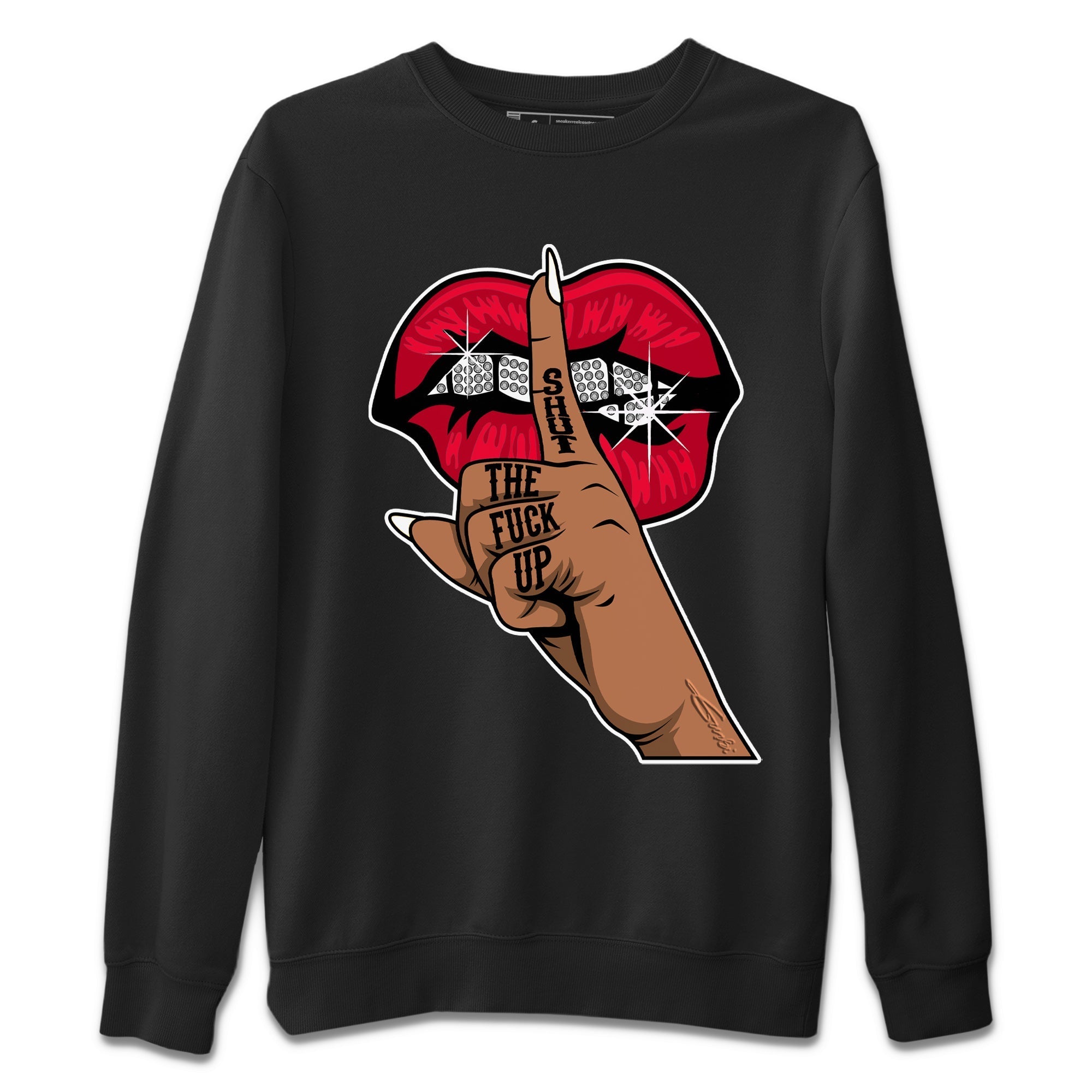 Lips Hand Unisex Sweater – Air Jordan 1 Bred Patent, Sneakers Matching Sweater