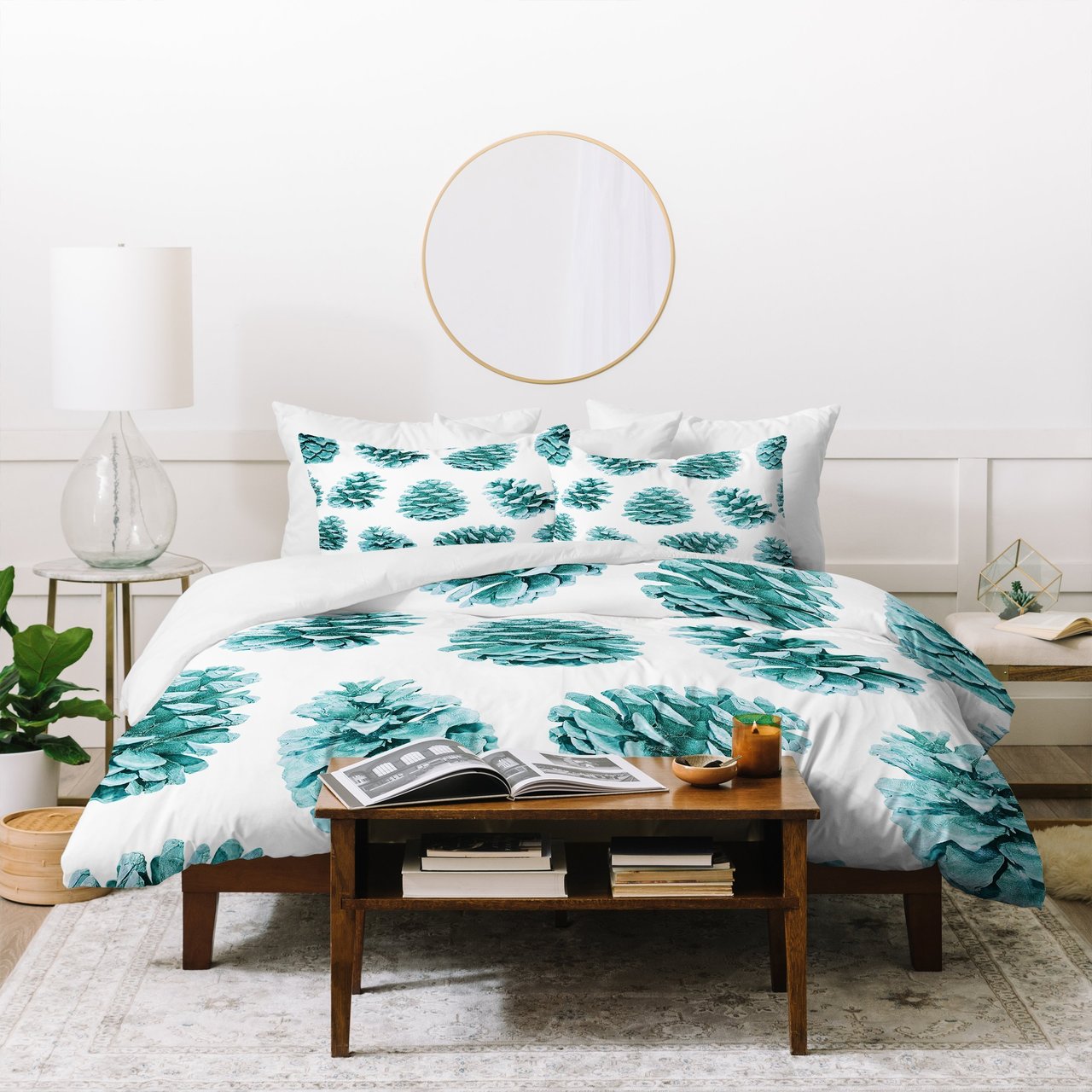 Lisa Argyropoulos Aqua Teal Pine Cones Duvet Cover Bedding Set