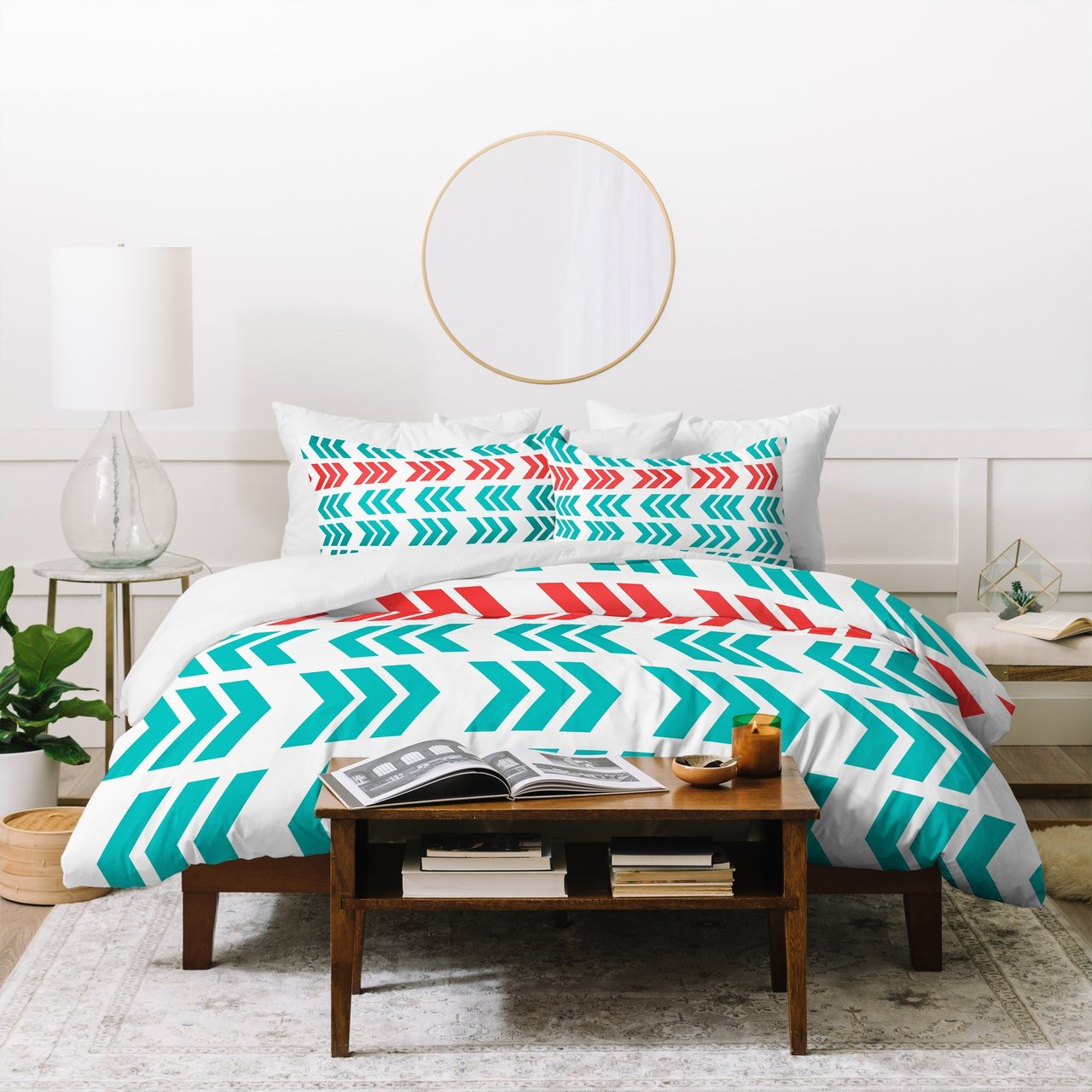 Lisa Argyropoulos Coral Pop And Aqua Zig Zag Duvet Cover Bedding Set